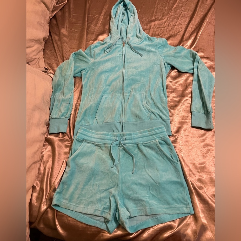 Blue/Turquoise Velour Matching Short Set